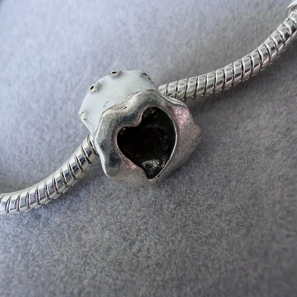 White Glitter Ghost Halloween‎ Heart Cutout Bead fits PANDORA